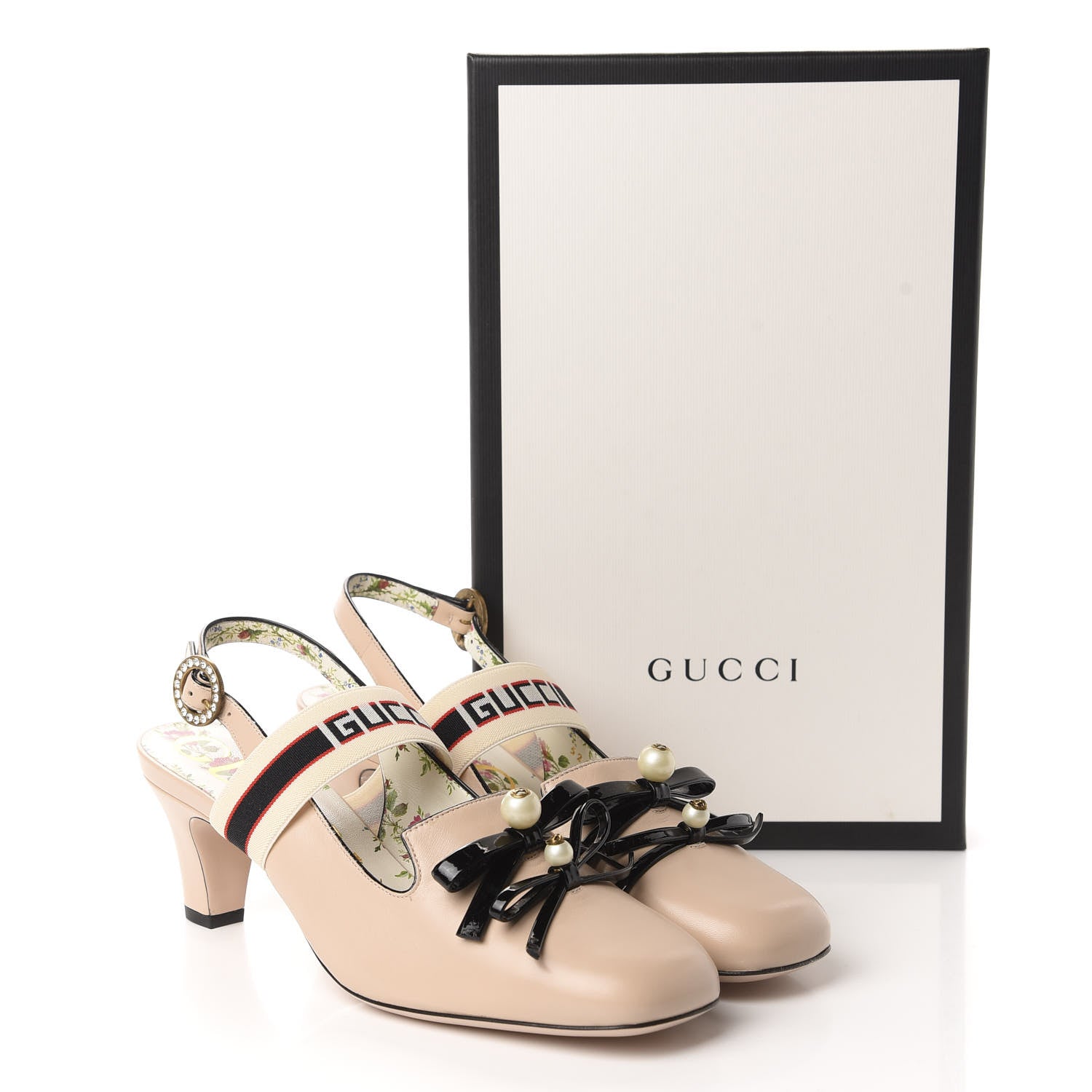 Gucci Malaga Kid Bow Ace Stripe Mid-Heel Slingback Pumps 40 Beige 11 of 11