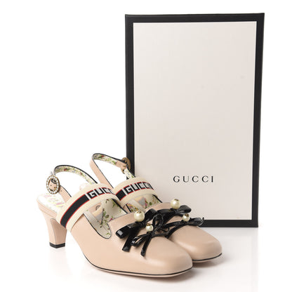 Gucci Malaga Kid Bow Ace Stripe Mid-Heel Slingback Pumps 40 Beige 11 of 11