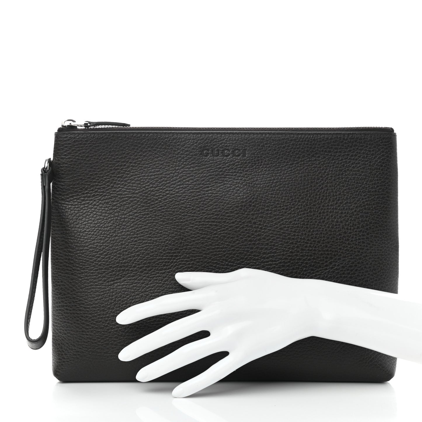 Grained Calfskin Zip Wristlet Pouch Brown