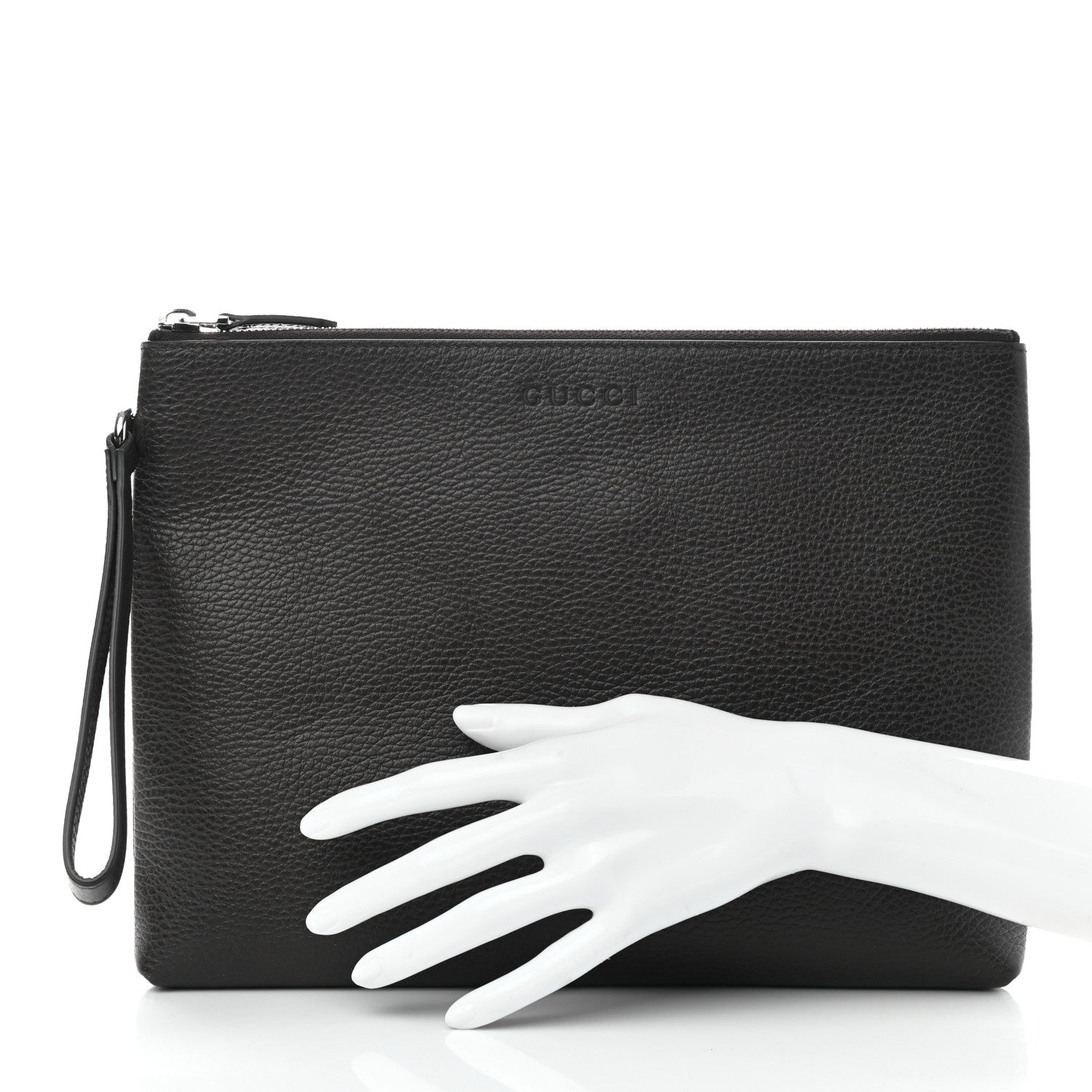 Gucci Grained Calfskin Zip Wristlet Pouch Brown 2 of 8