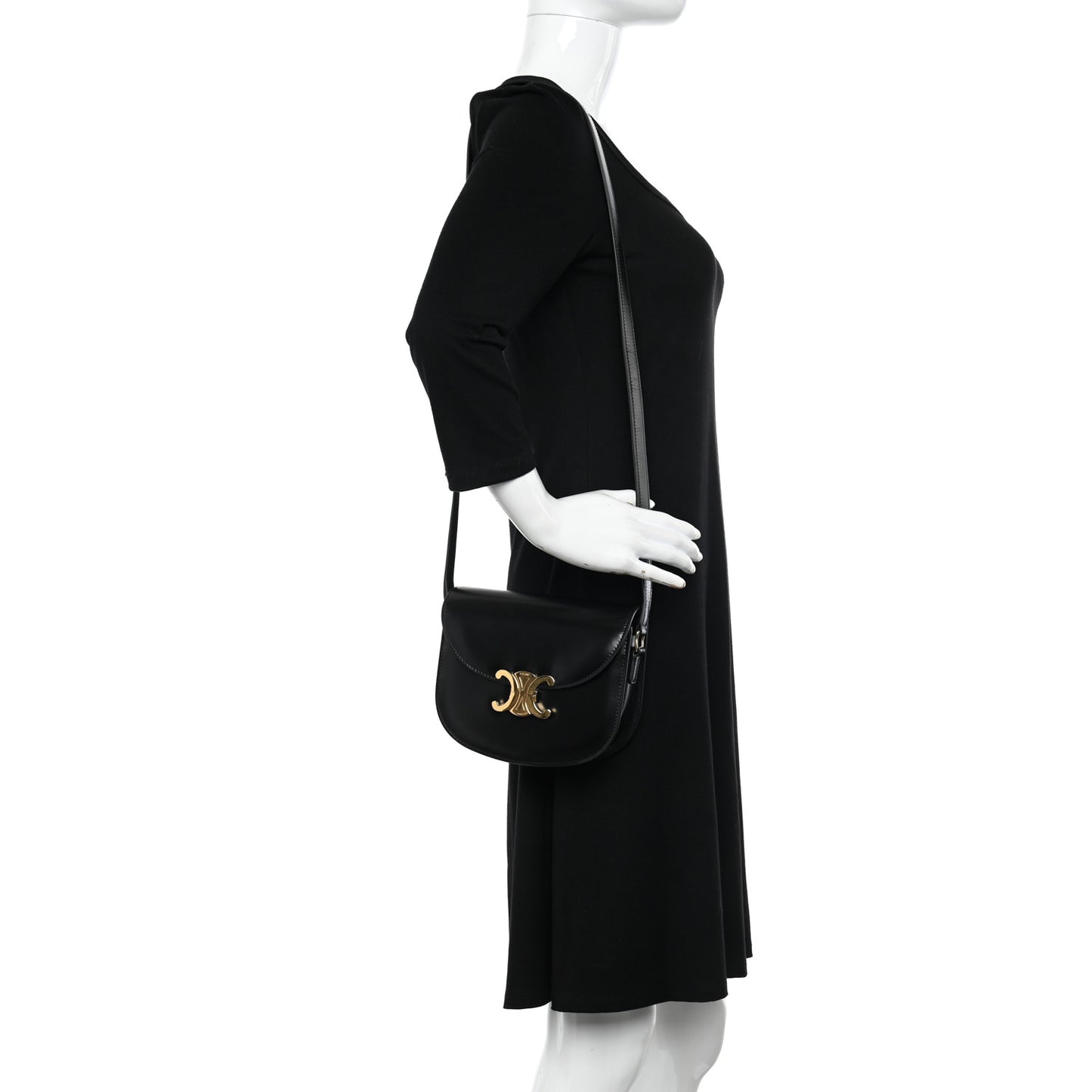 Shiny Calfskin Besace Clea Triomphe Black