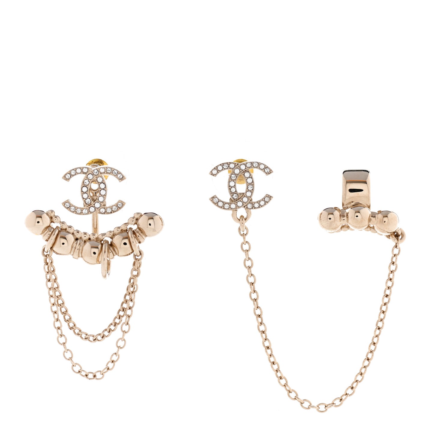 Metal Crystal CC Chain Cuff Earrings Gold