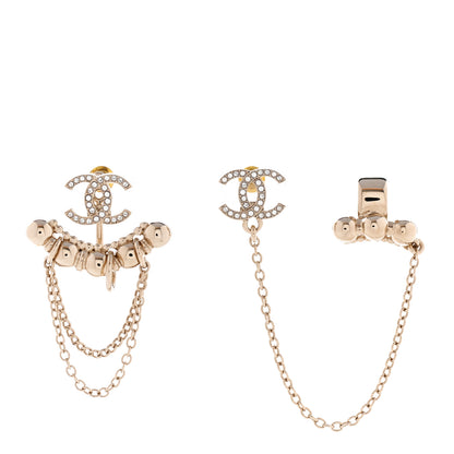 Chanel Metal Crystal CC Chain Cuff Earrings Gold 1 of 5
