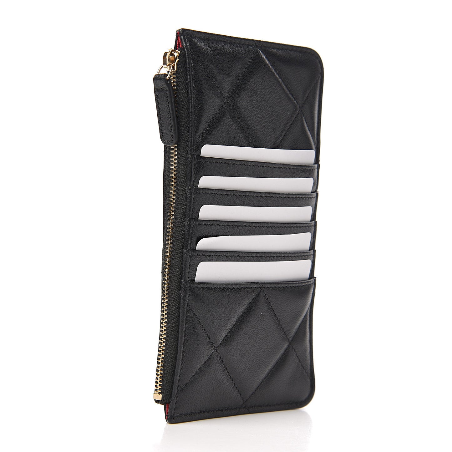 Goatskin Quilted 19 Flat Wallet Pouch Black