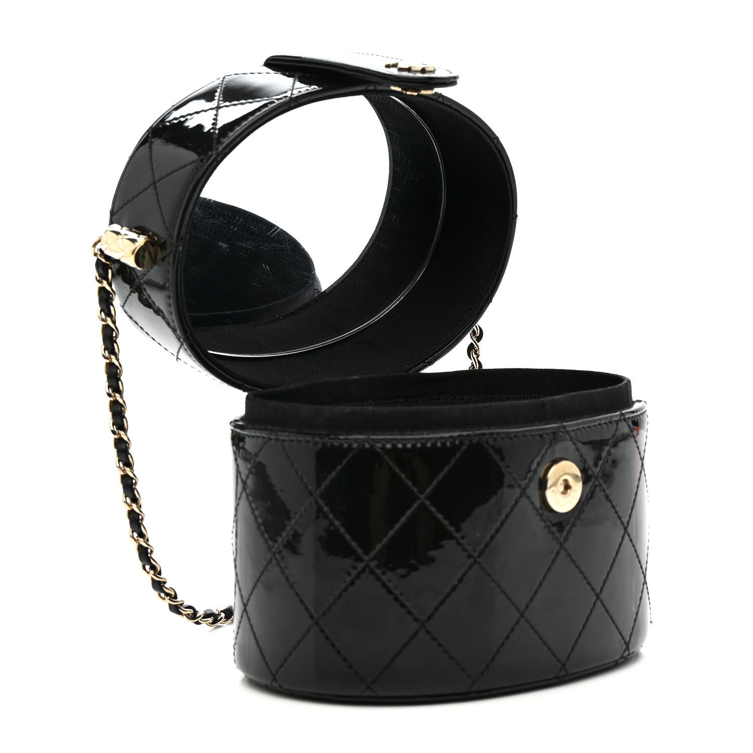 Chanel Patent Quilted Round Clutch With Chain Black 6 of 12