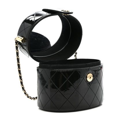 Chanel Patent Quilted Round Clutch With Chain Black 6 of 12
