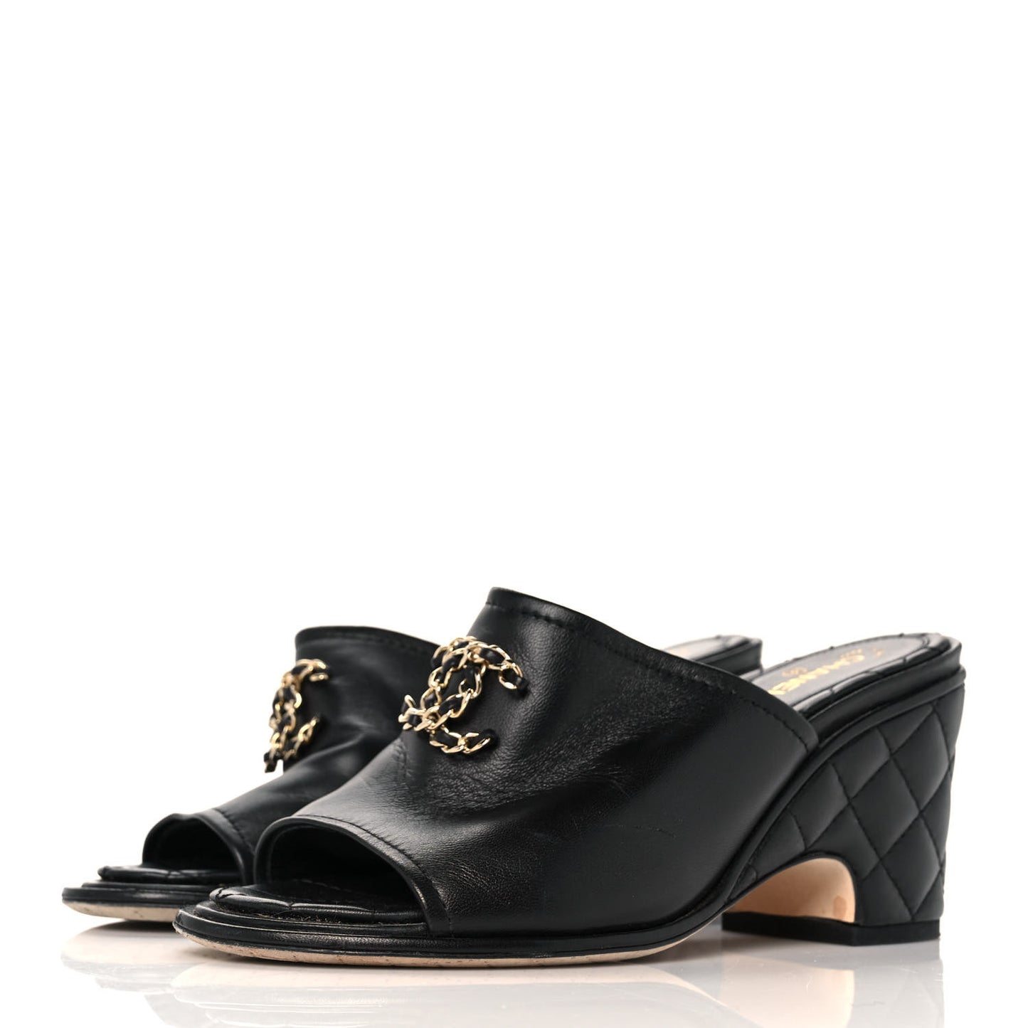 Lambskin Quilted CC Chain Mules 37 Black