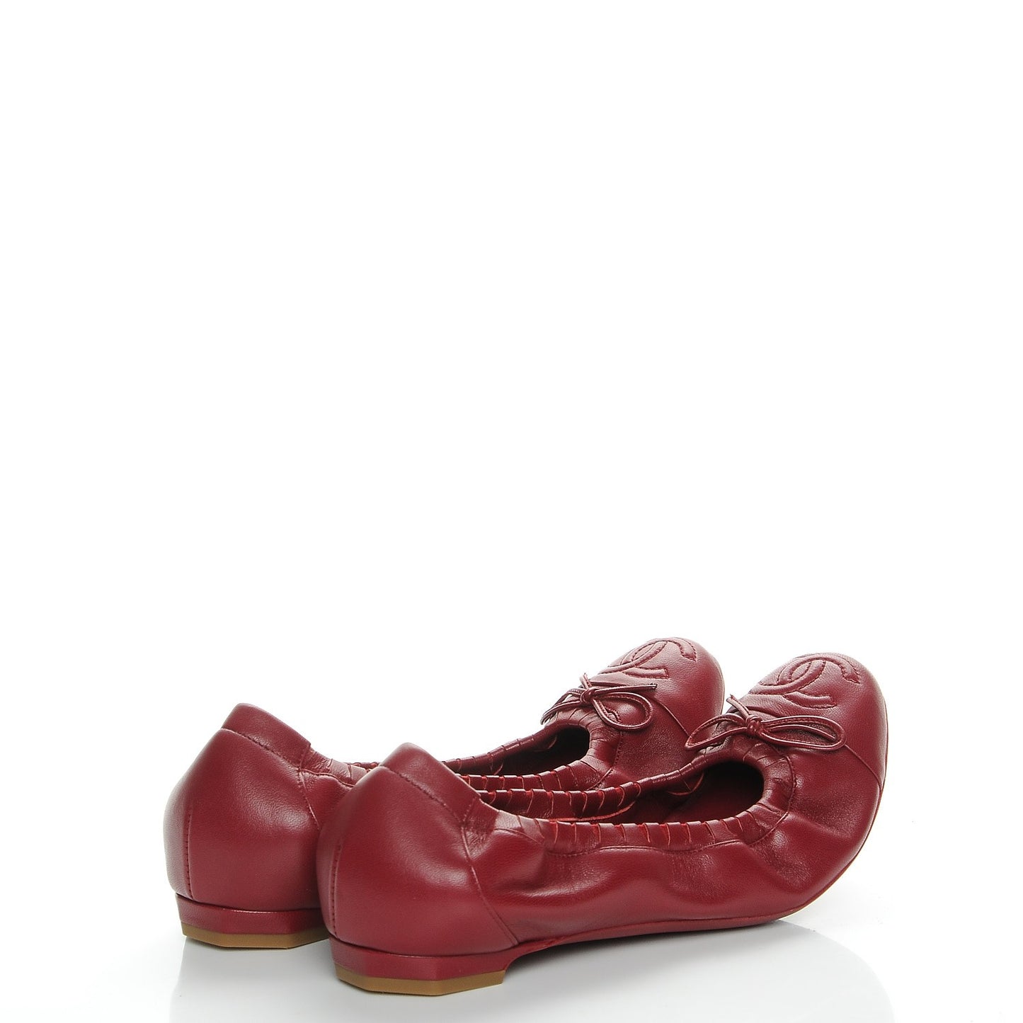 Lambskin CC Elastic Cap Toe Ballerina Flats 36 Red