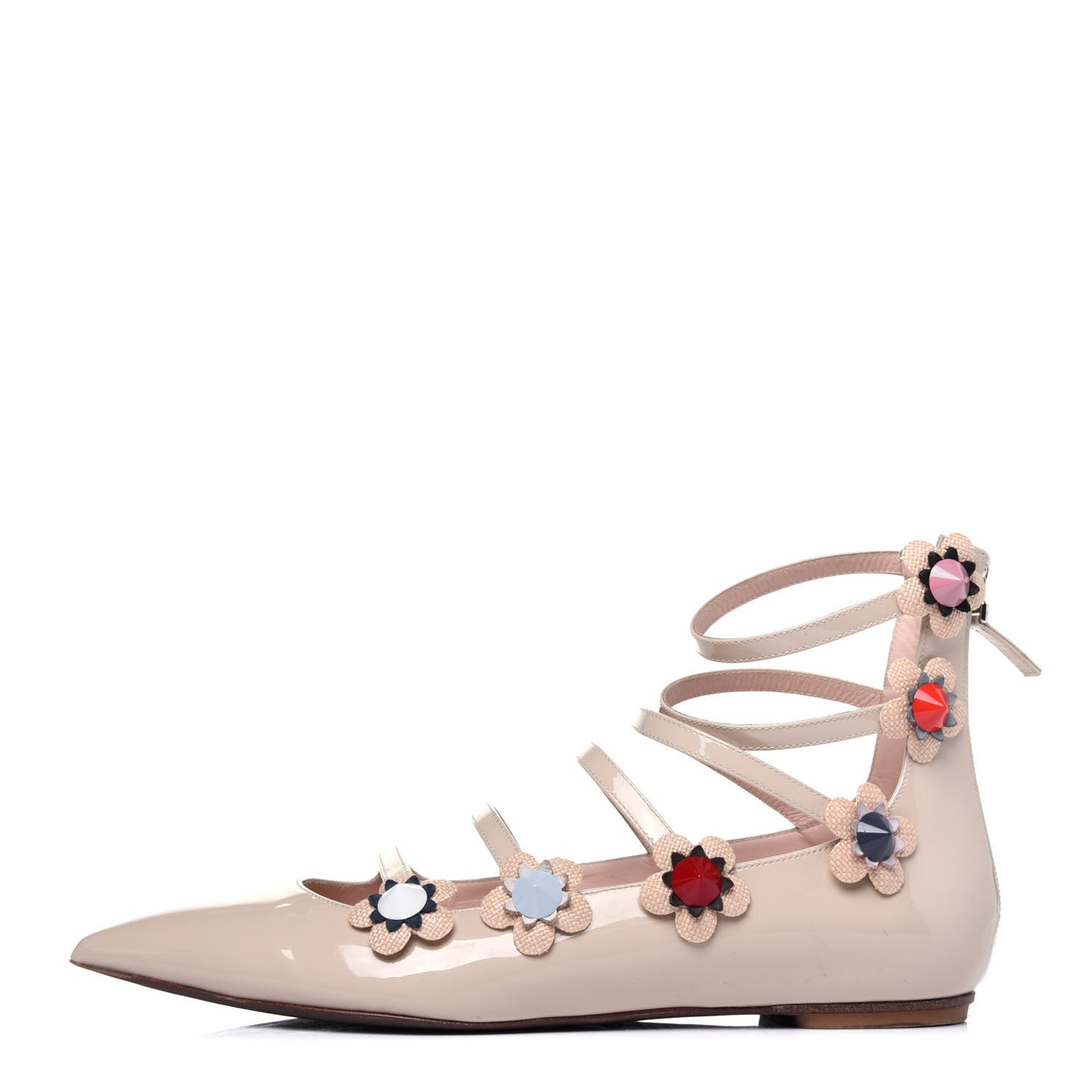 Patent Flowerland Strappy Flats 39.5 Nude