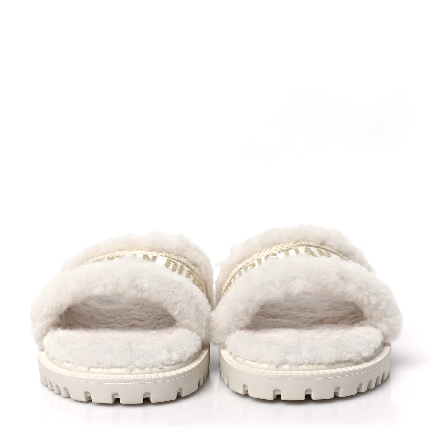 Shearling Canvas Lurex Embroidered Dway 10mm Slide Sandals 38.5 Natural Platinum