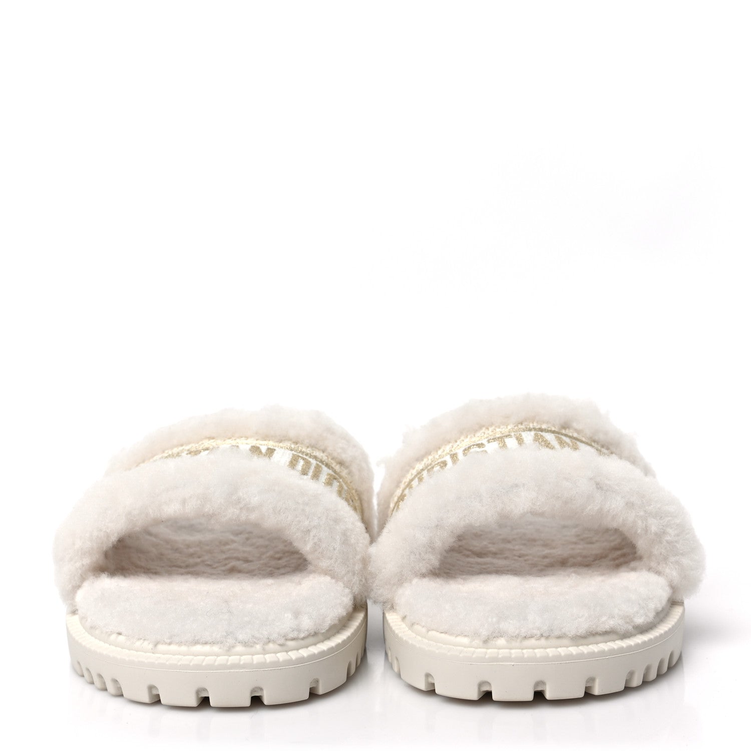 Christian Dior Shearling Canvas Lurex Embroidered Dway 10mm Slide Sandals 38.5 Natural Platinum 2 of 7
