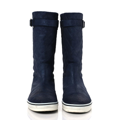 Chanel Nubuck Quilted Boots 41.5 Blue 2 of 10