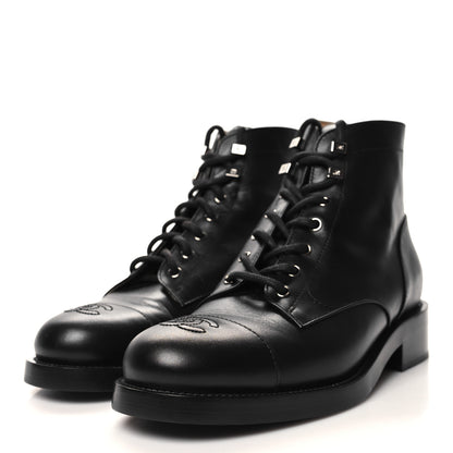 Chanel Calfskin Lace Up CC Combat Boots 40.5 Black 3 of 10
