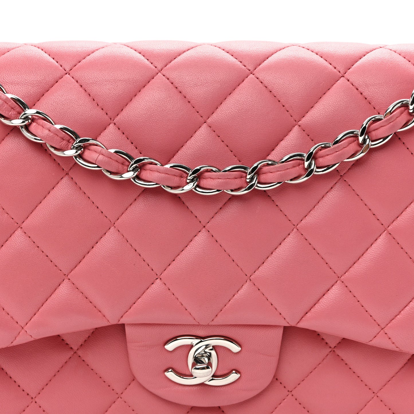Lambskin Quilted Jumbo Double Flap Pink