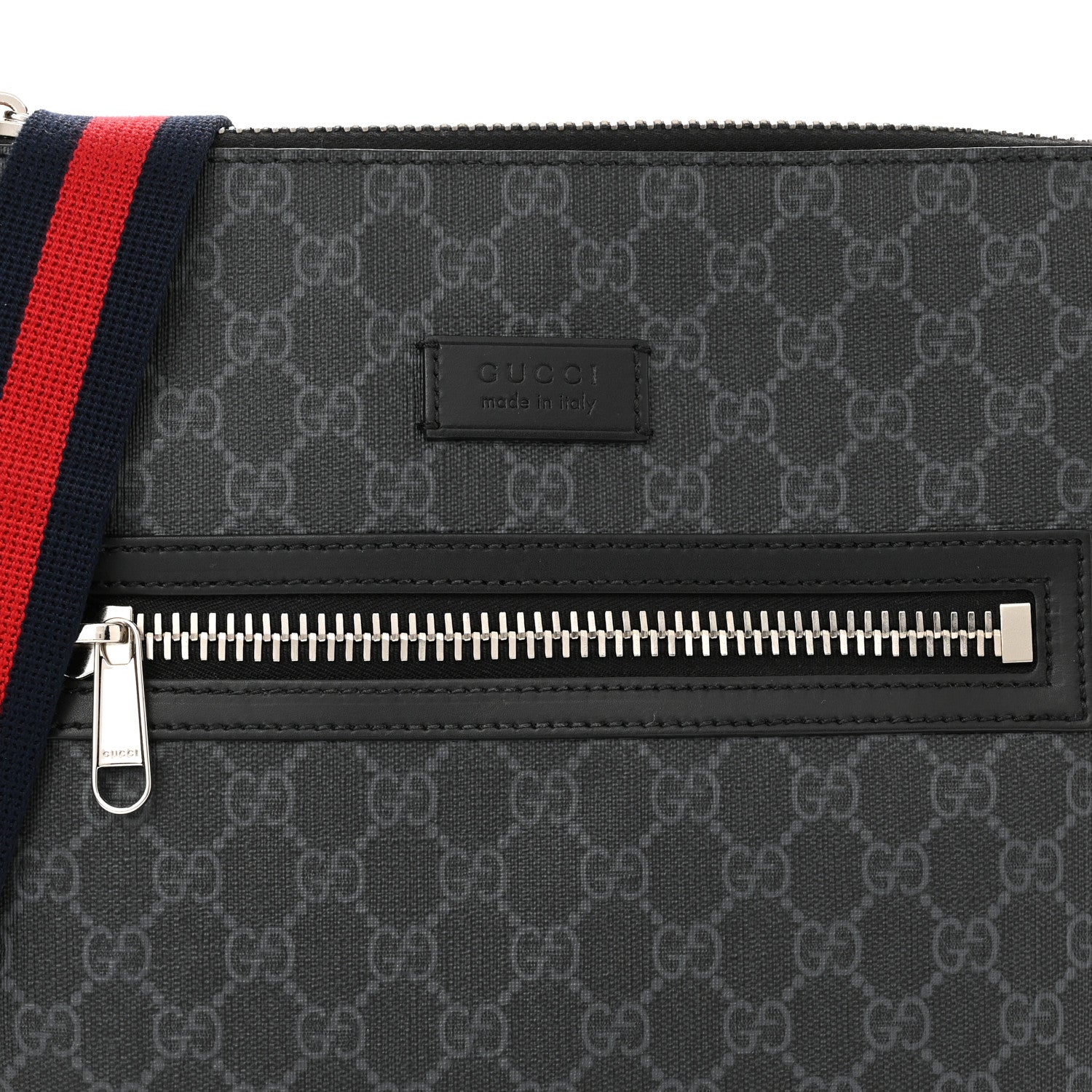 Gucci GG Supreme Monogram Appia Calfskin Web Flat Messenger Bag Black Grey 8 of 10
