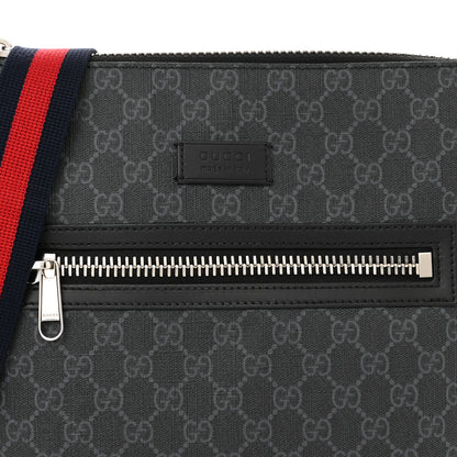 Gucci GG Supreme Monogram Appia Calfskin Web Flat Messenger Bag Black Grey 8 of 10