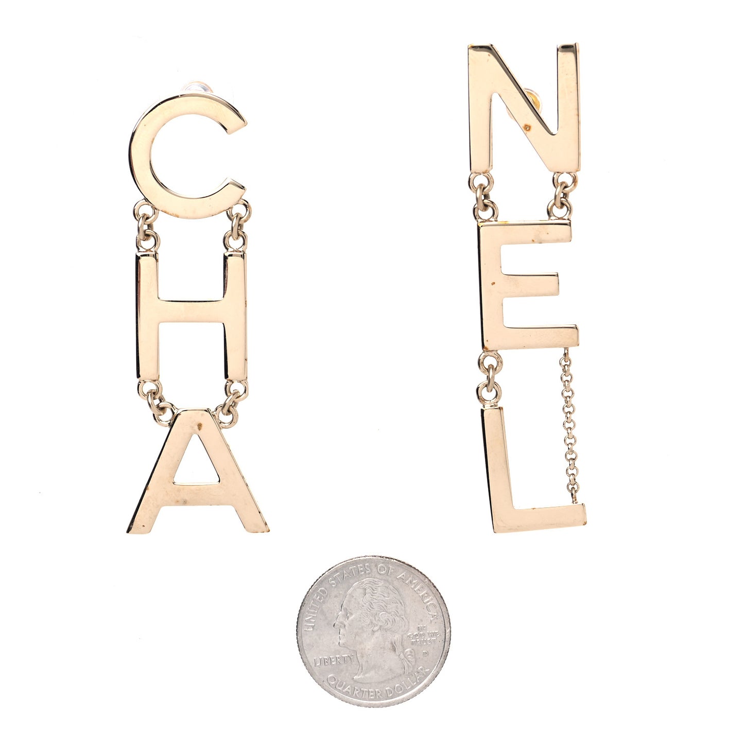 Metal Cha-Nel Logo Drop Earrings Gold