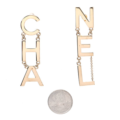 Chanel Metal Cha-Nel Logo Drop Earrings Gold 2 of 9