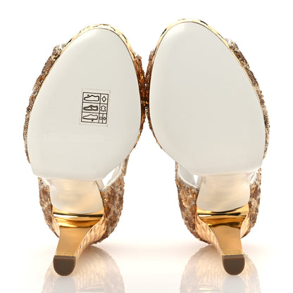 Chanel Metallic Sequin Peep Toe Pumps 37.5 Light Gold White 7 of 14