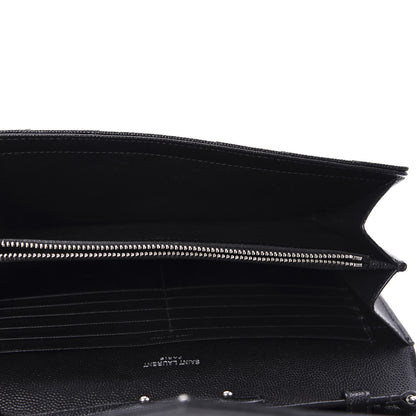 Saint Laurent Grain De Poudre Matelasse Chevron Monogram Chain Wallet Black 5 of 11