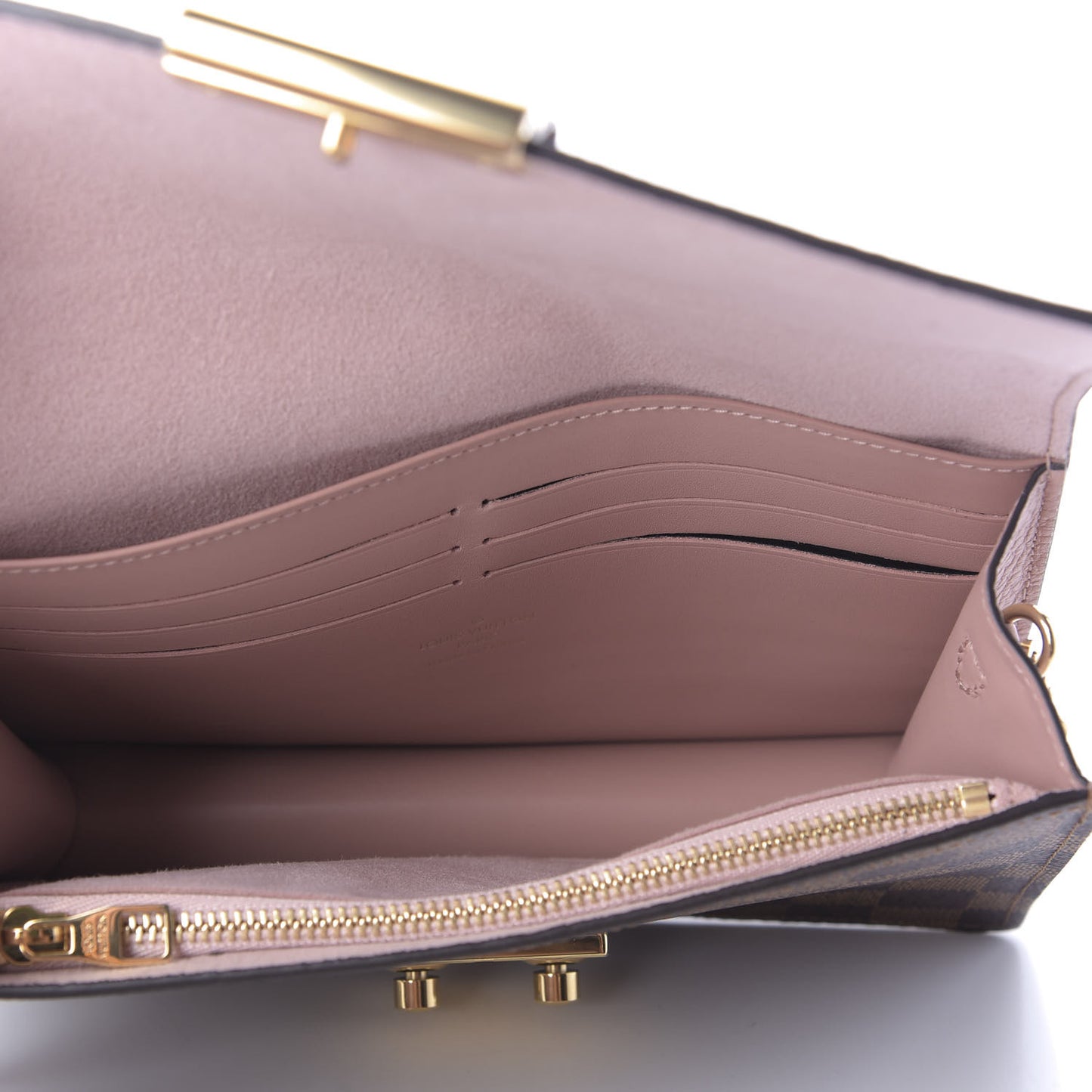 Damier Ebene Croisette Chain Wallet Magnolia