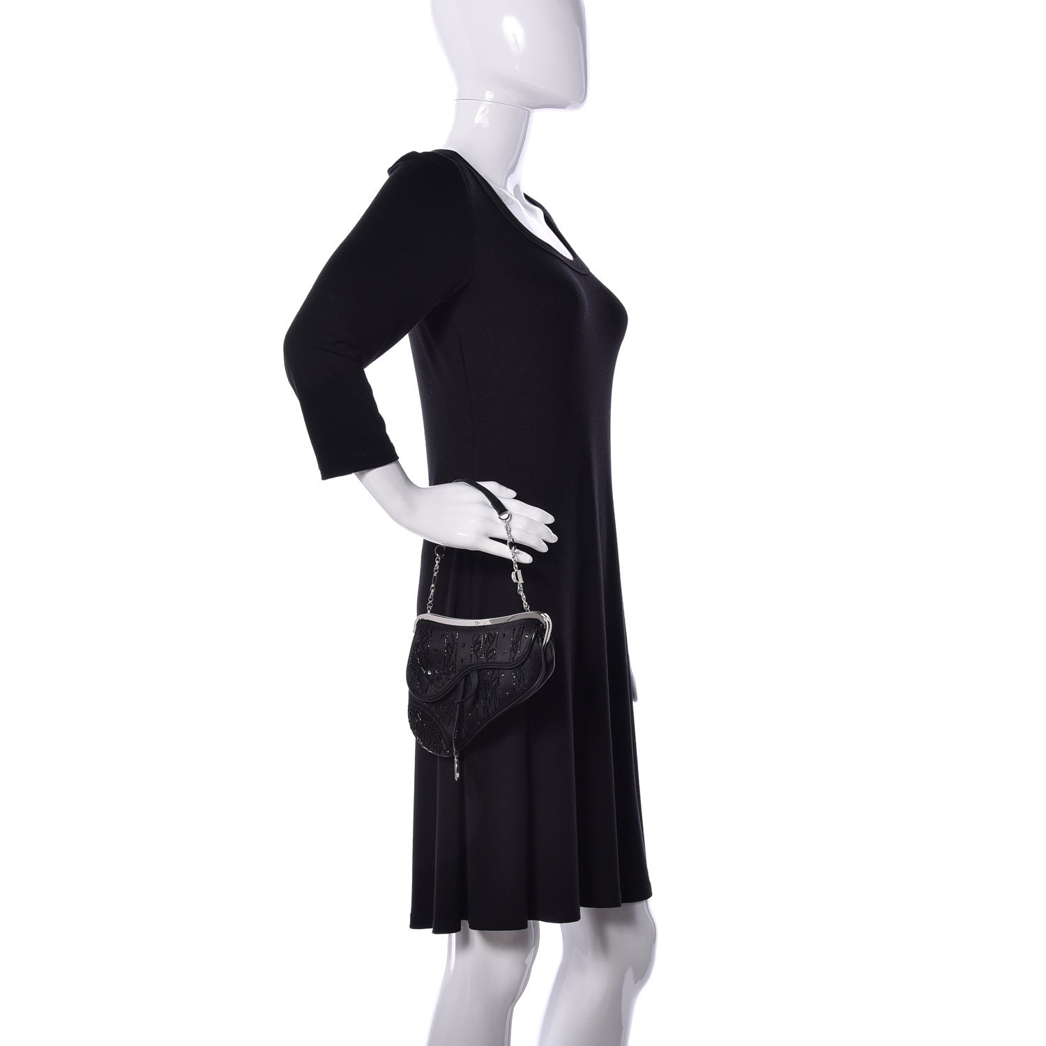 Christian Dior Satin Bead Embroidered Mini Frame Saddle Black 2 of 8