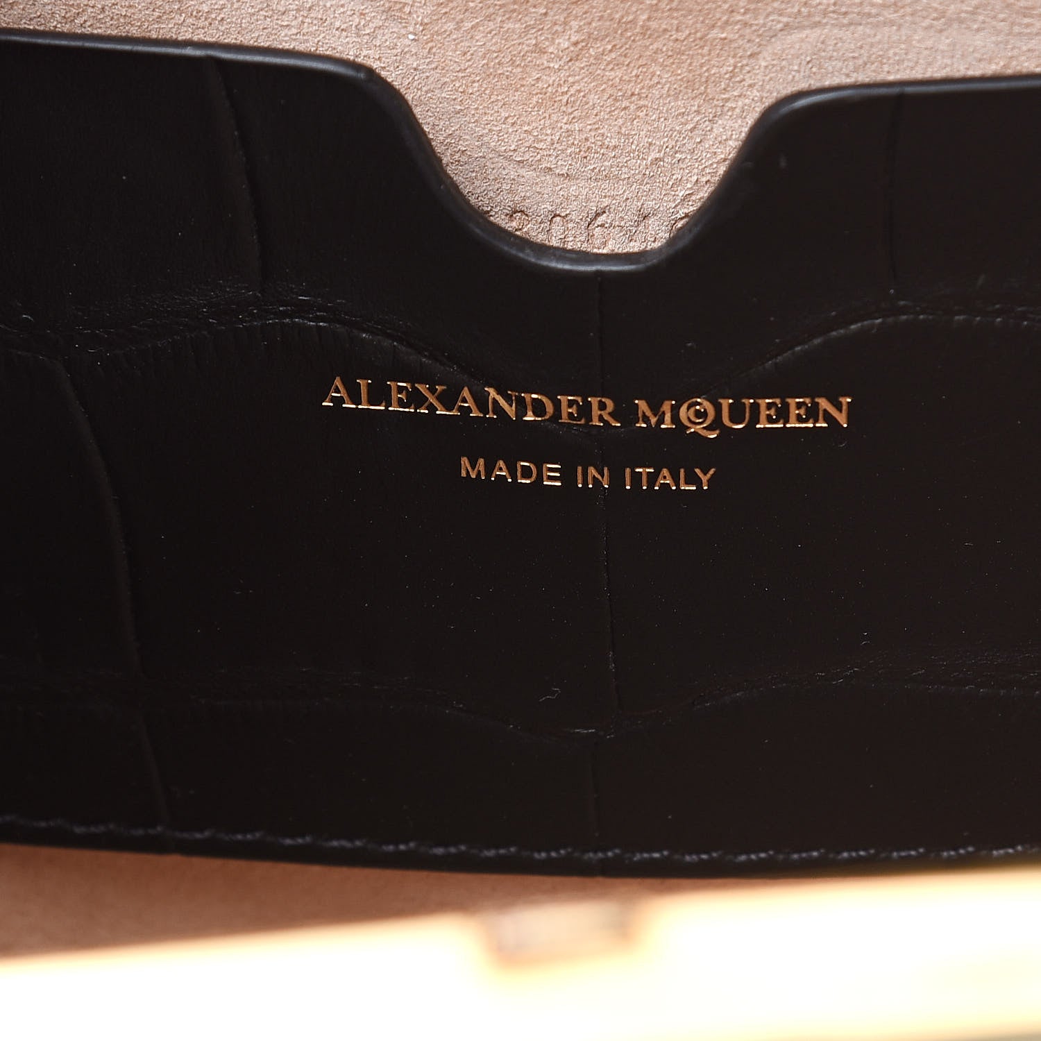 Alexander McQueen Calfskin Crocodile Embossed Knuckle Flat Clutch Black Gold 6 of 9