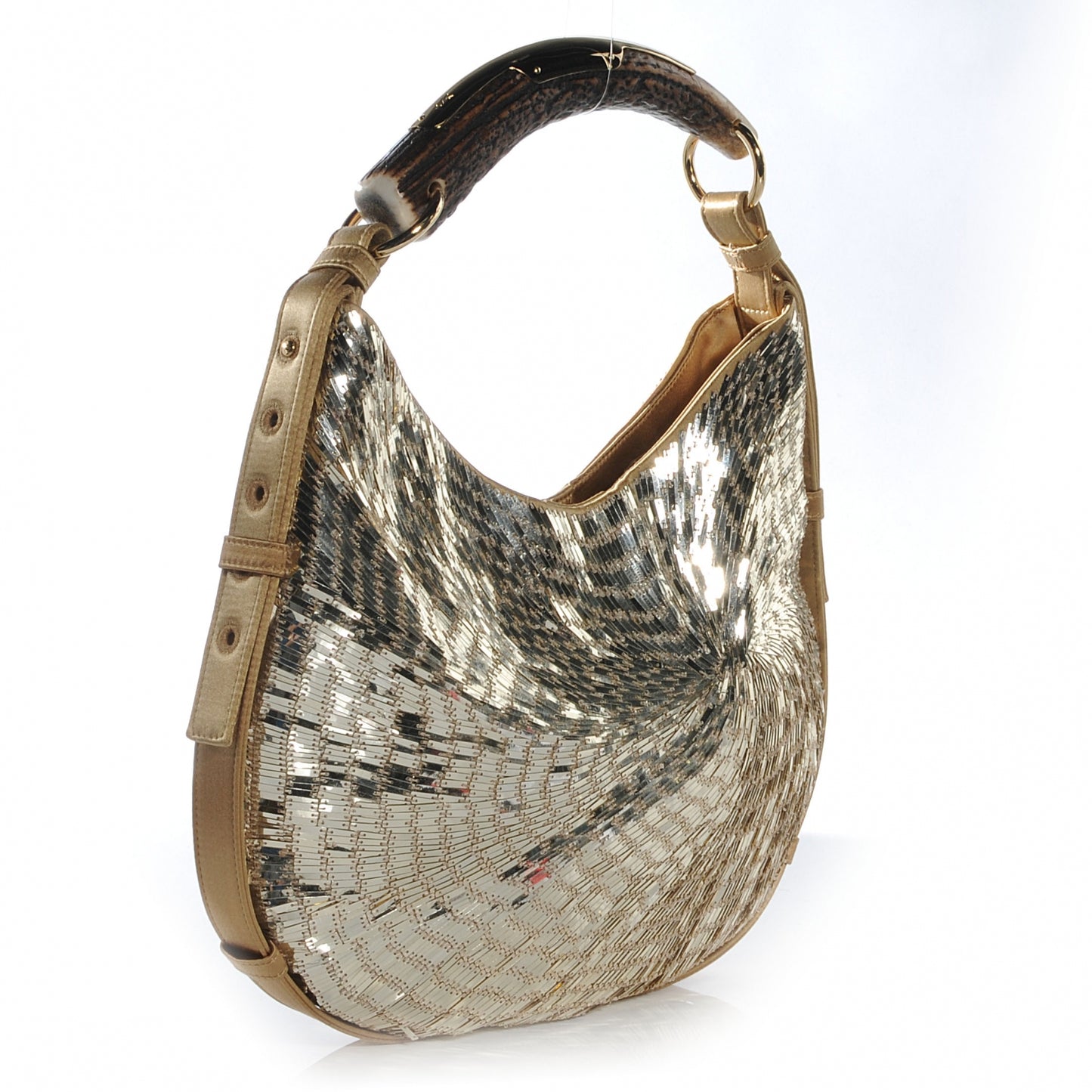 Sequin Satin Mombasa Horn Bag Gold