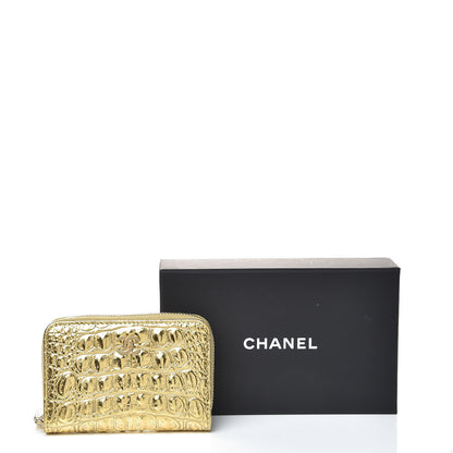 Chanel Metallic Calfskin Crocodile Embossed Cocodile Zip Coin Case Gold 8 of 8