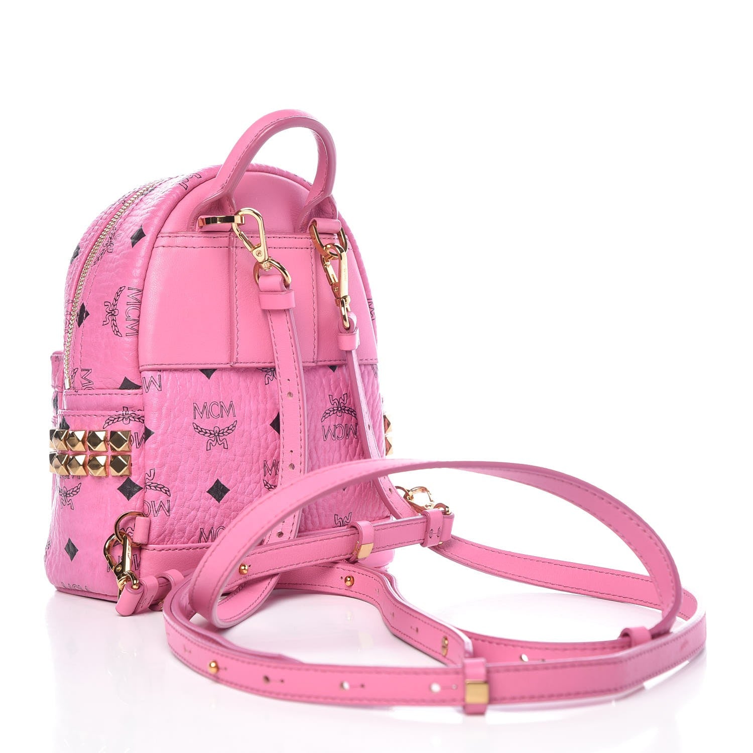 MCM Visetos Side Stud X-Mini Stark Bebe Boo Backpack Pink 3 of 7