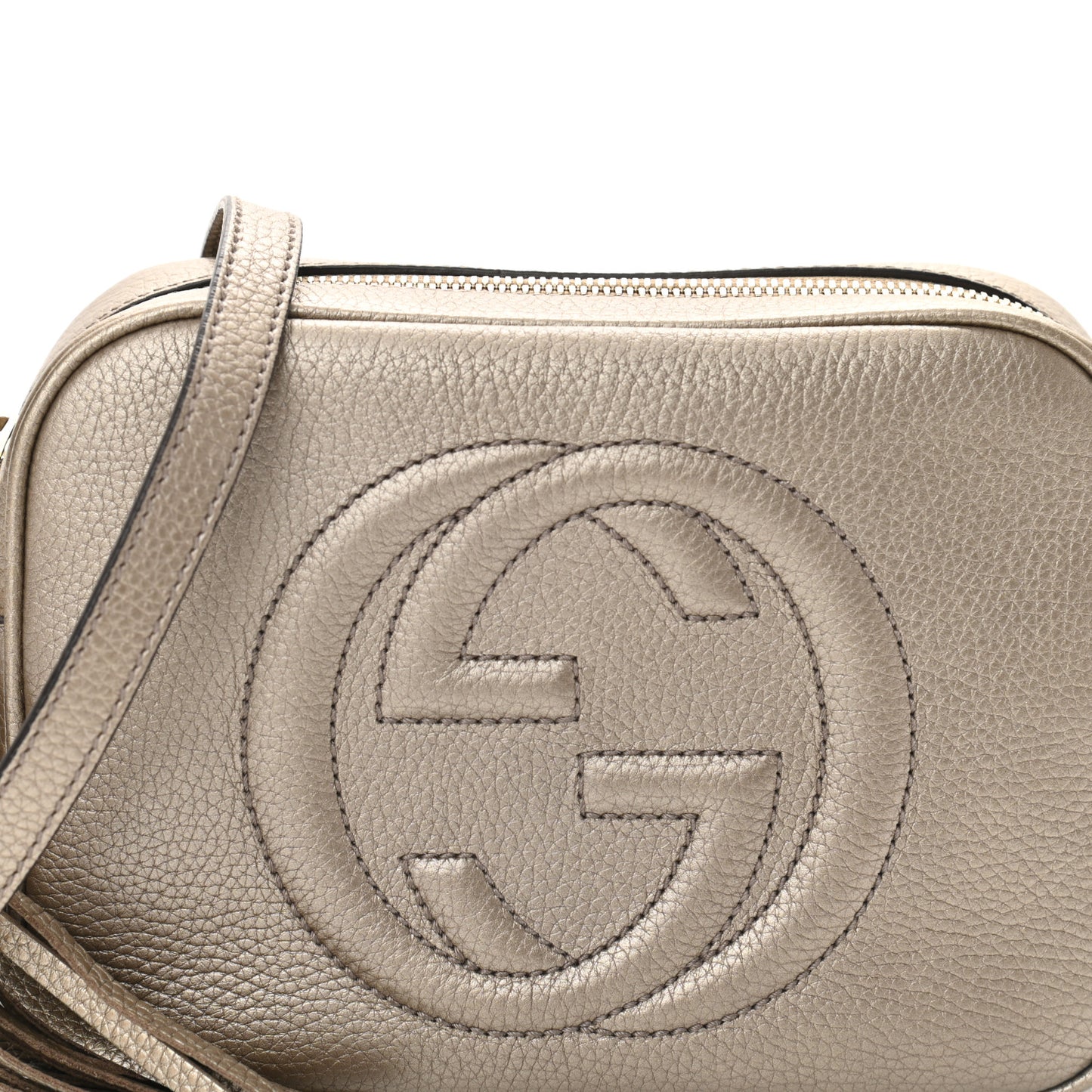 Metallic Pebbled Calfskin Small Soho Disco Bag Golden Beige