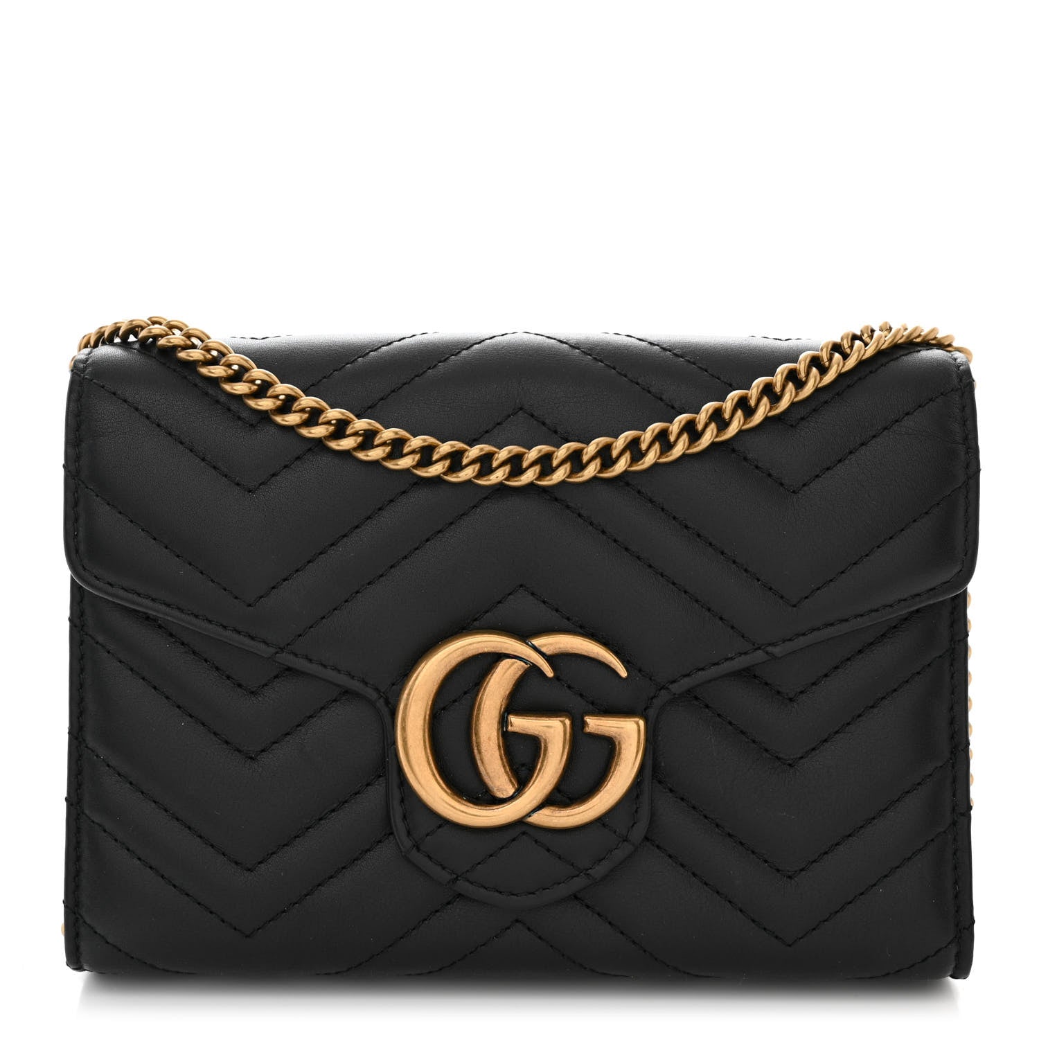 Gucci Calfskin Matelasse GG Marmont Chain Wallet Black 1 of 12