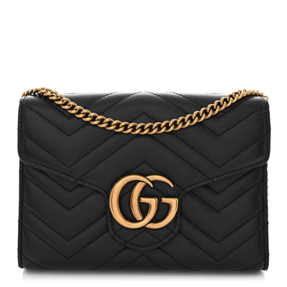 Gucci Calfskin Matelasse GG Marmont Chain Wallet Black 1 of 12