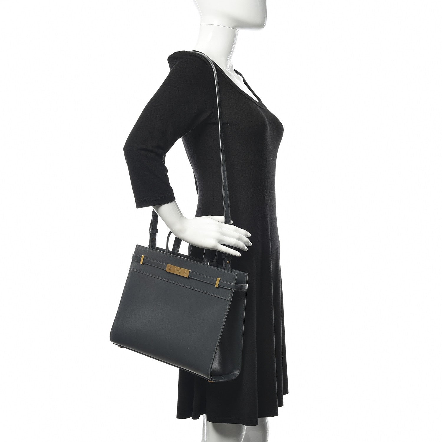 Saint Laurent Calfskin Small Manhattan Shopper Tote Smog 2 of 9