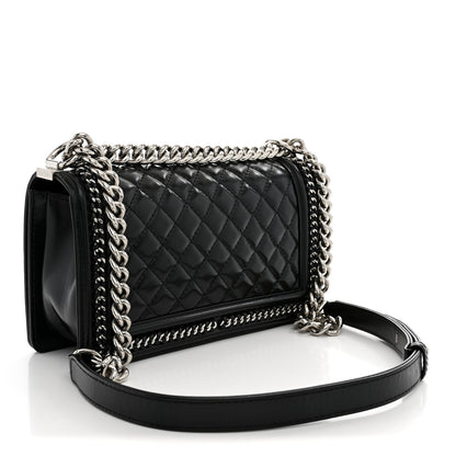 Chanel Glazed Calfskin Quilted Medium Chain Around Boy Flap Black 3 of 10