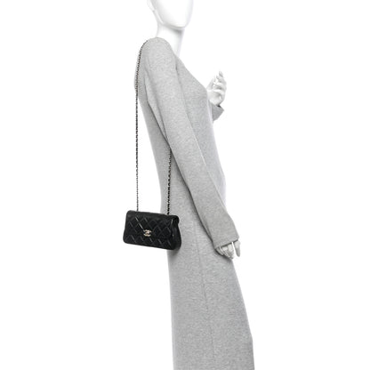 Chanel Lambskin Quilted Rectangular Phone Holder Clutch With Chain Black 2 of 11