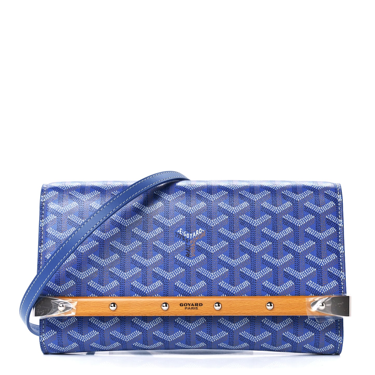 Goyardine Monte Carlo Bois Clutch With Strap Sky Blue