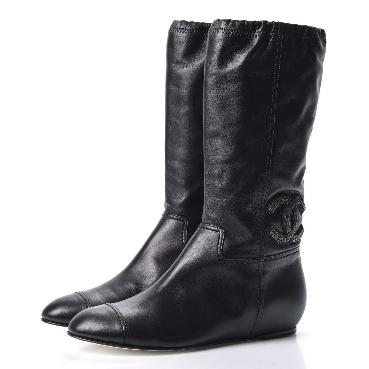 Lambskin Beaded CC Boots 37.5 Black