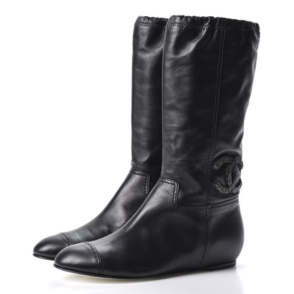 Chanel Lambskin Beaded CC Boots 37.5 Black 2 of 8