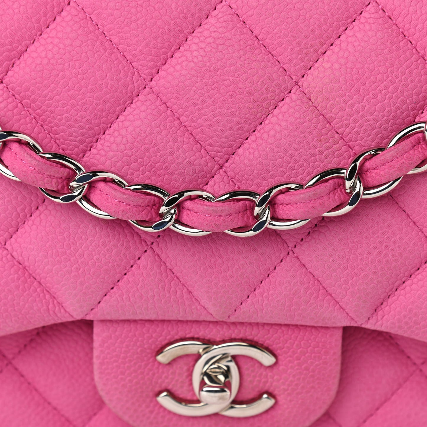 Iridescent Caviar Quilted Jumbo Double Flap Pink