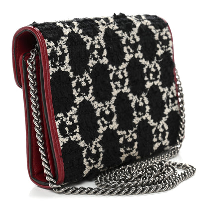 Gucci Tweed GG Monogram Mini Dionysus Chain Wallet Black White Romantic Cherry 2 of 11