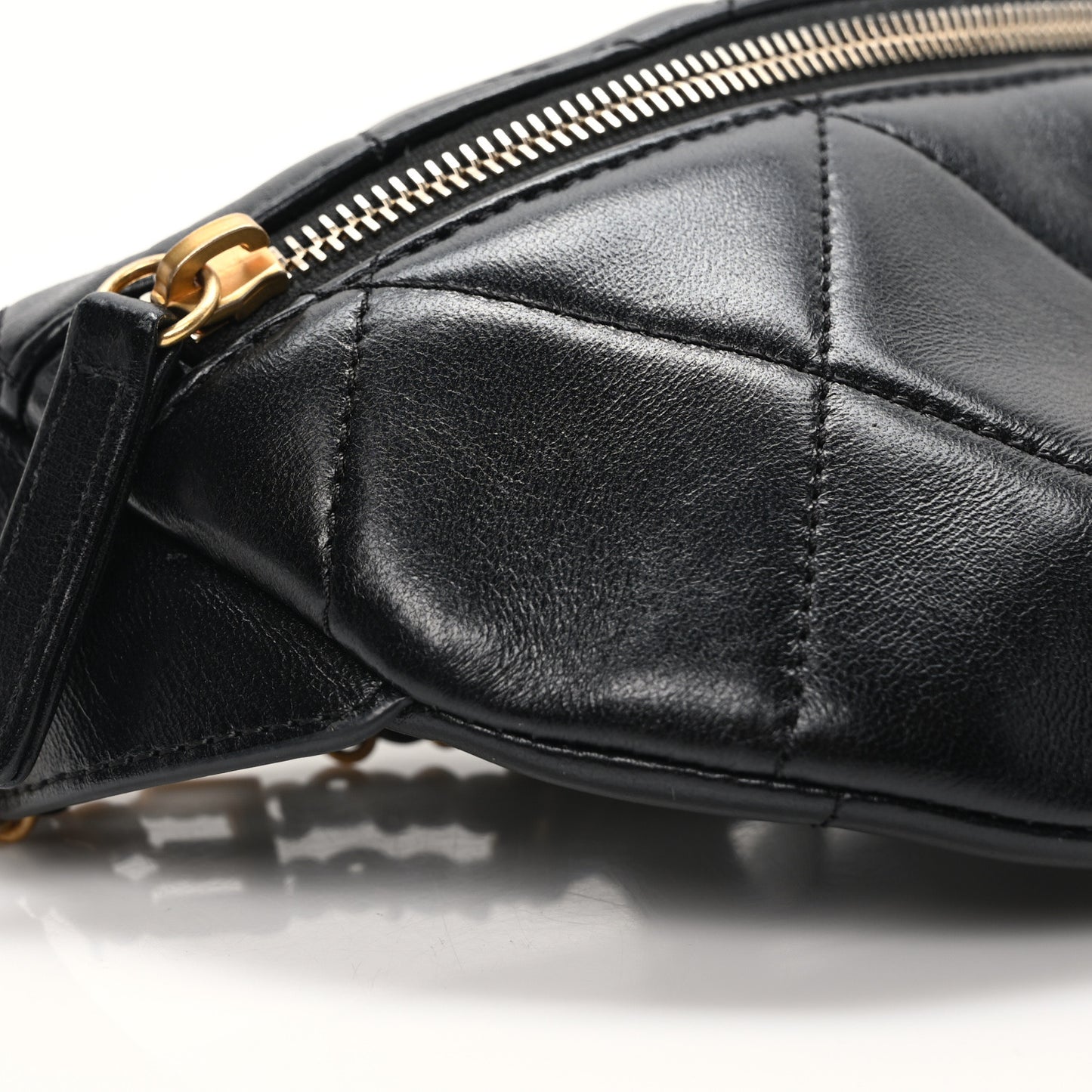 Lambskin Enamel Quilted Waist Bag Black
