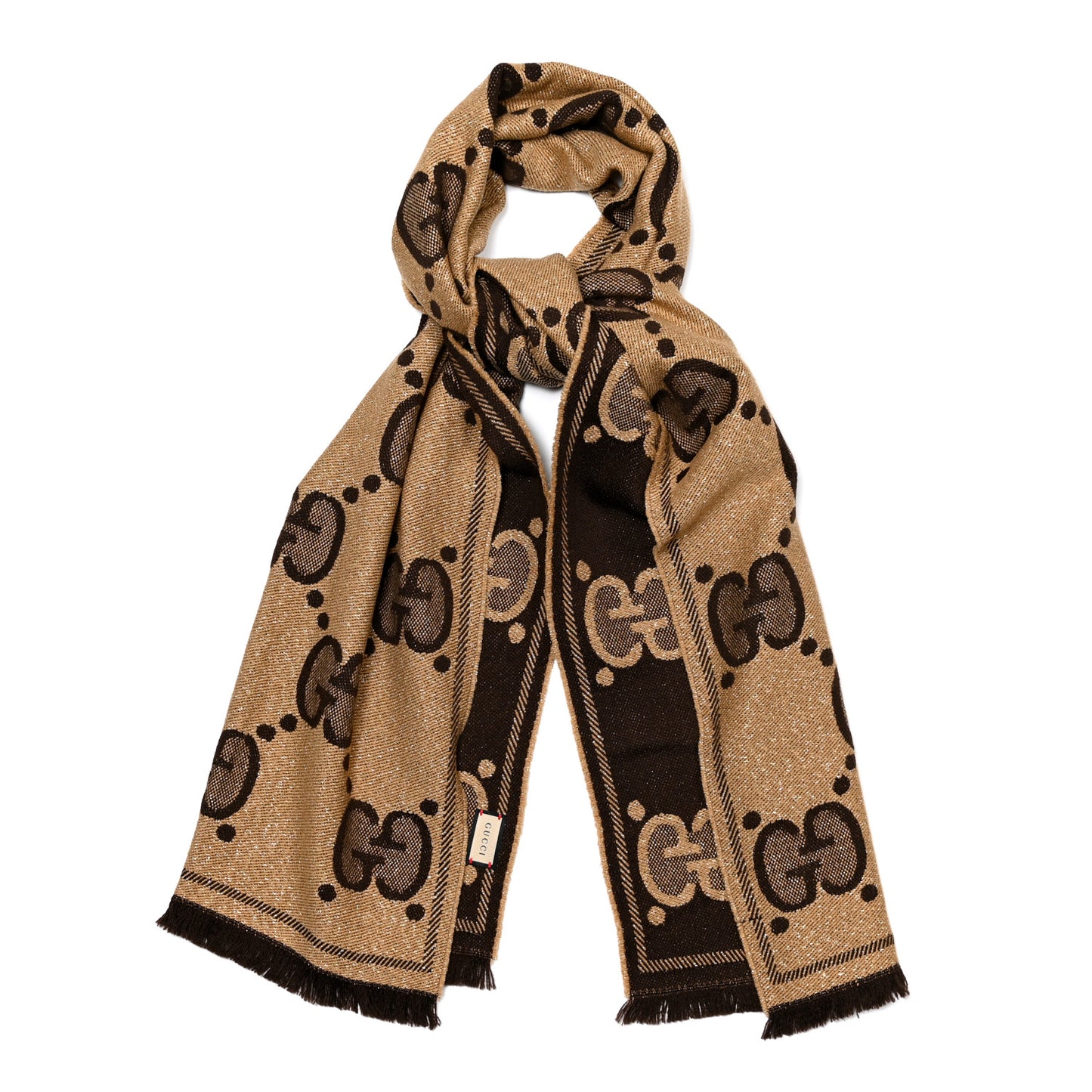 Wool Lame Jacquard Monogram Jumbo GG Lady Nest Lux Scarf Beige Dark Brown
