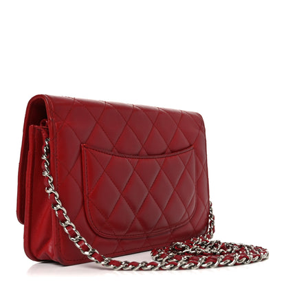 Chanel Lambskin Quilted Wallet On Chain WOC Red 2 of 10