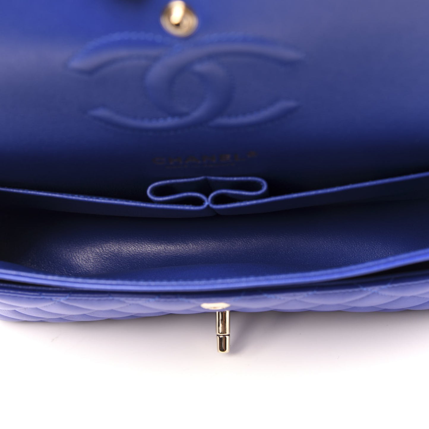 Lambskin Quilted Medium Double Flap Blue