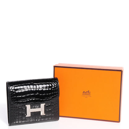 Hermes Shiny Alligator Constance Short Wallet Black 10 of 11