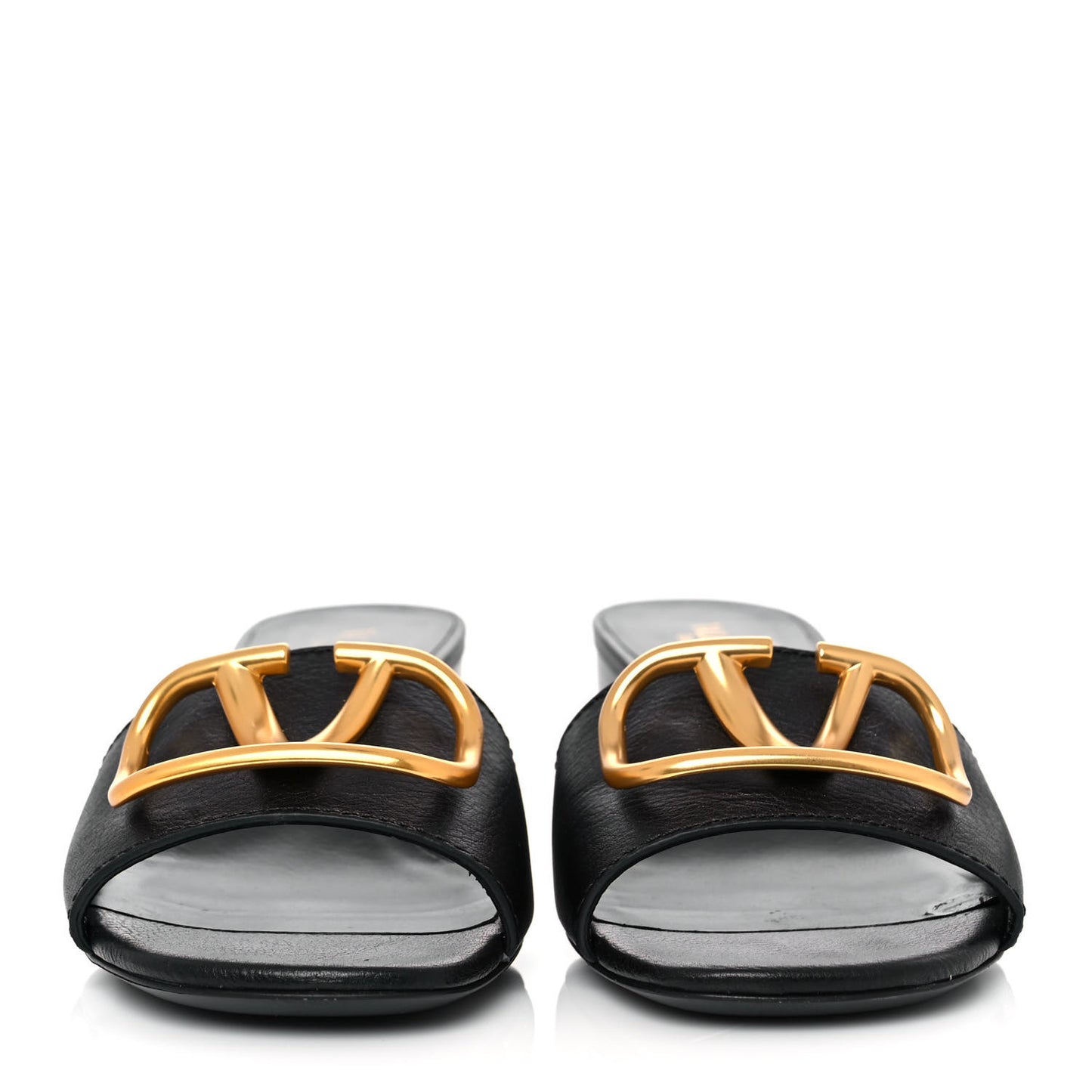 Grainy Cowhide VLogo 45mm Slide Sandals 38 Black
