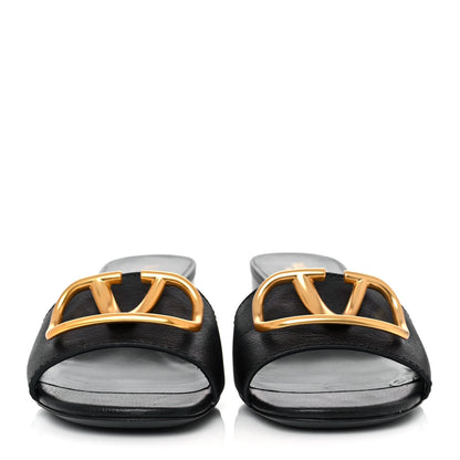 Valentino Garavani Grainy Cowhide VLogo 45mm Slide Sandals 38 Black 2 of 9