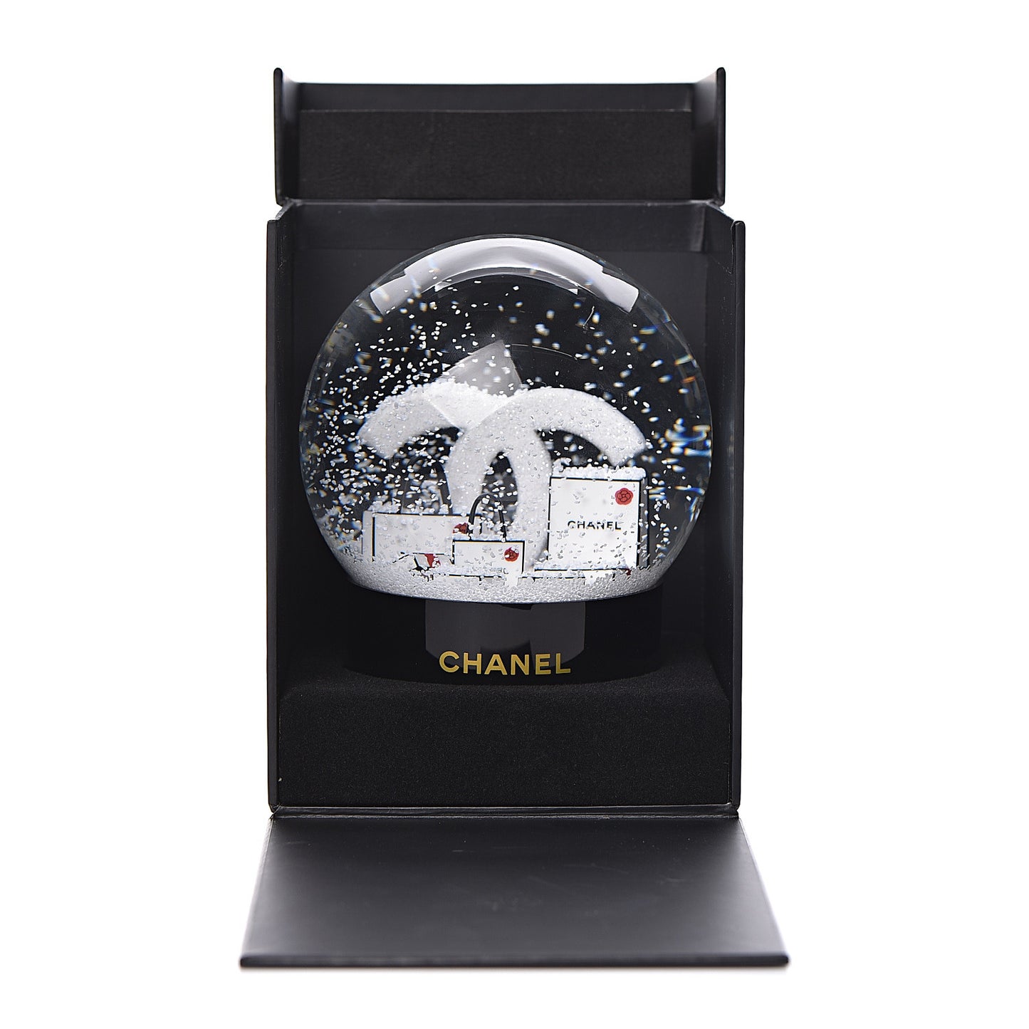 Glass CC Shopping Bag Snow Globe