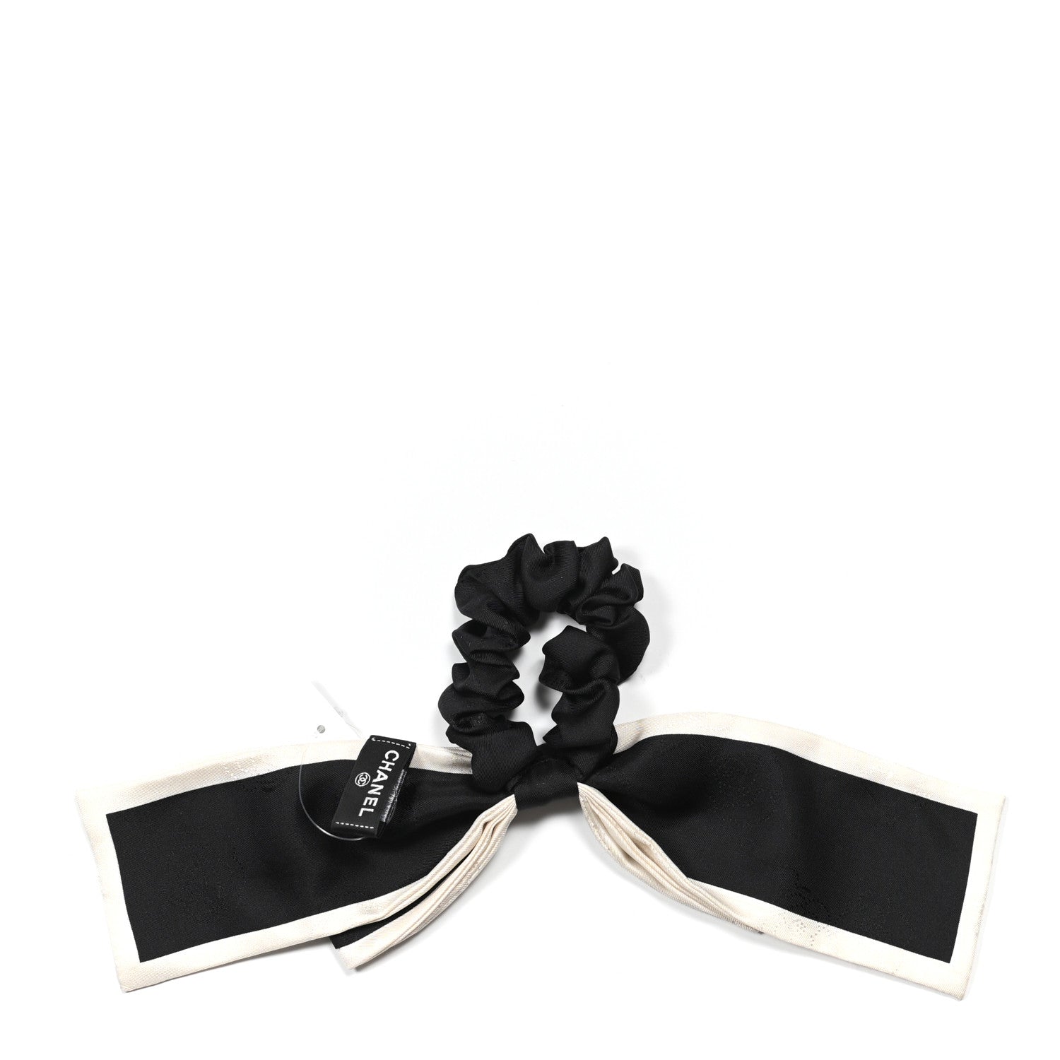 Chanel Silk Hair Tie Black Ivory 2 of 4